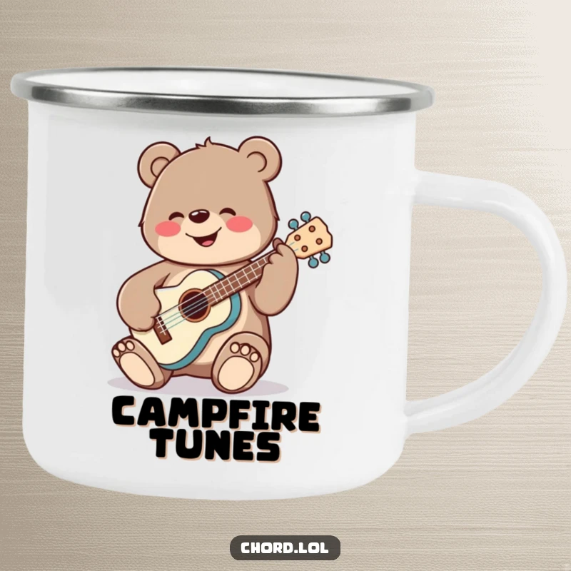 Funny bear strumming a ukulele in a cheerful setting, designed for outdoor music lovers.