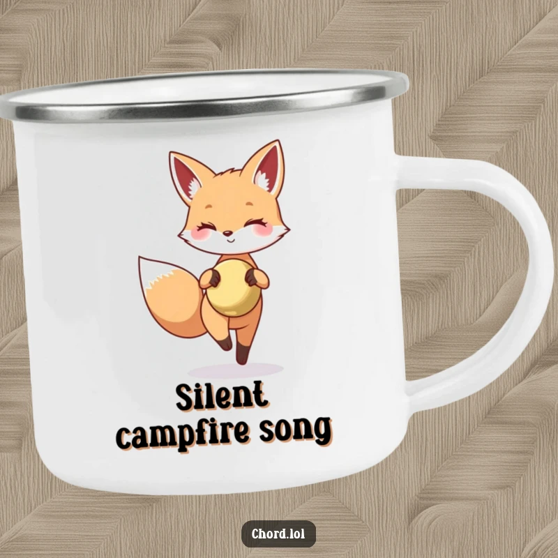Funny fox tiptoeing with a tiny cymbal, designed for stealthy outdoor enjoyment.