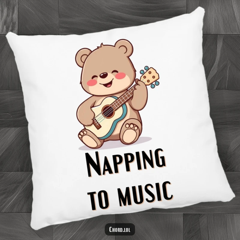 Funny, cheerful bear strumming a ukulele, a soft and humorous addition for ultimate relaxation.