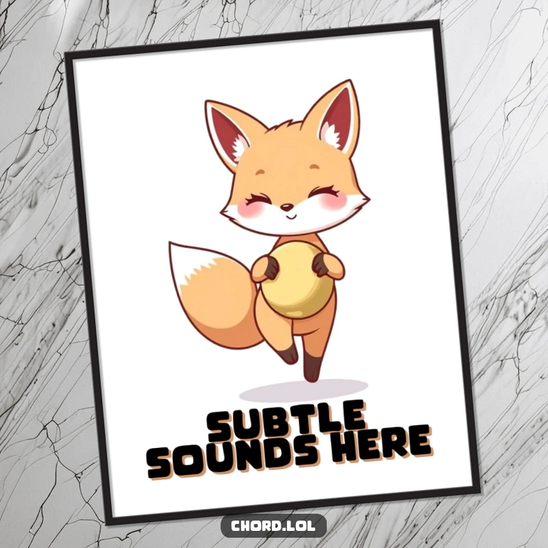 Funny fox tiptoeing with a tiny, shining cymbal, high-quality digital art for instant display.