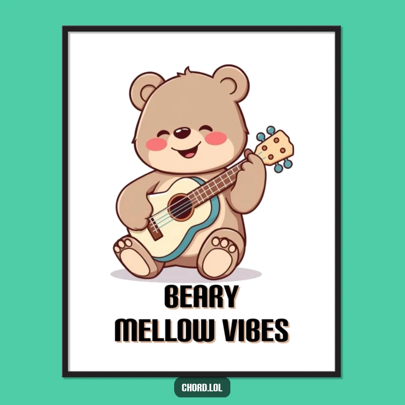 Artistic Funny Bear Ukulele Poster - Cheerful Music Wall Art Funny Gift