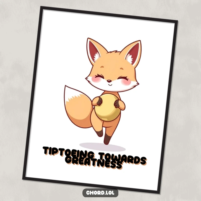 Funny Free Printable Wall Art: Happy fox sneaking with a tiny shining cymbal, mischievous and charming decor.