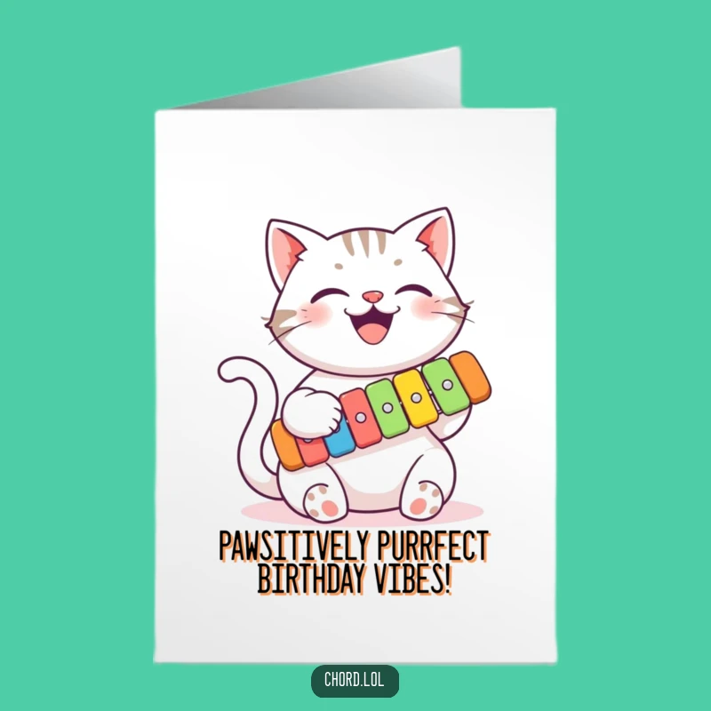 Free Printable Funny Birthday Card: Singing Cat Xylophone Player - Hilarious Downloadable Gift