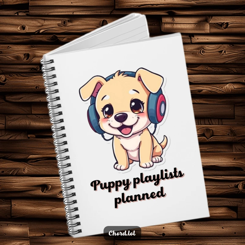 Funny puppy DJ notebook, a dog with headphones ready to write, perfect for creative ideas.
