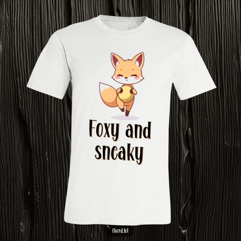 Funny fox tiptoeing carefully, holding a tiny, shiny cymbal, a master of stealthy percussion.